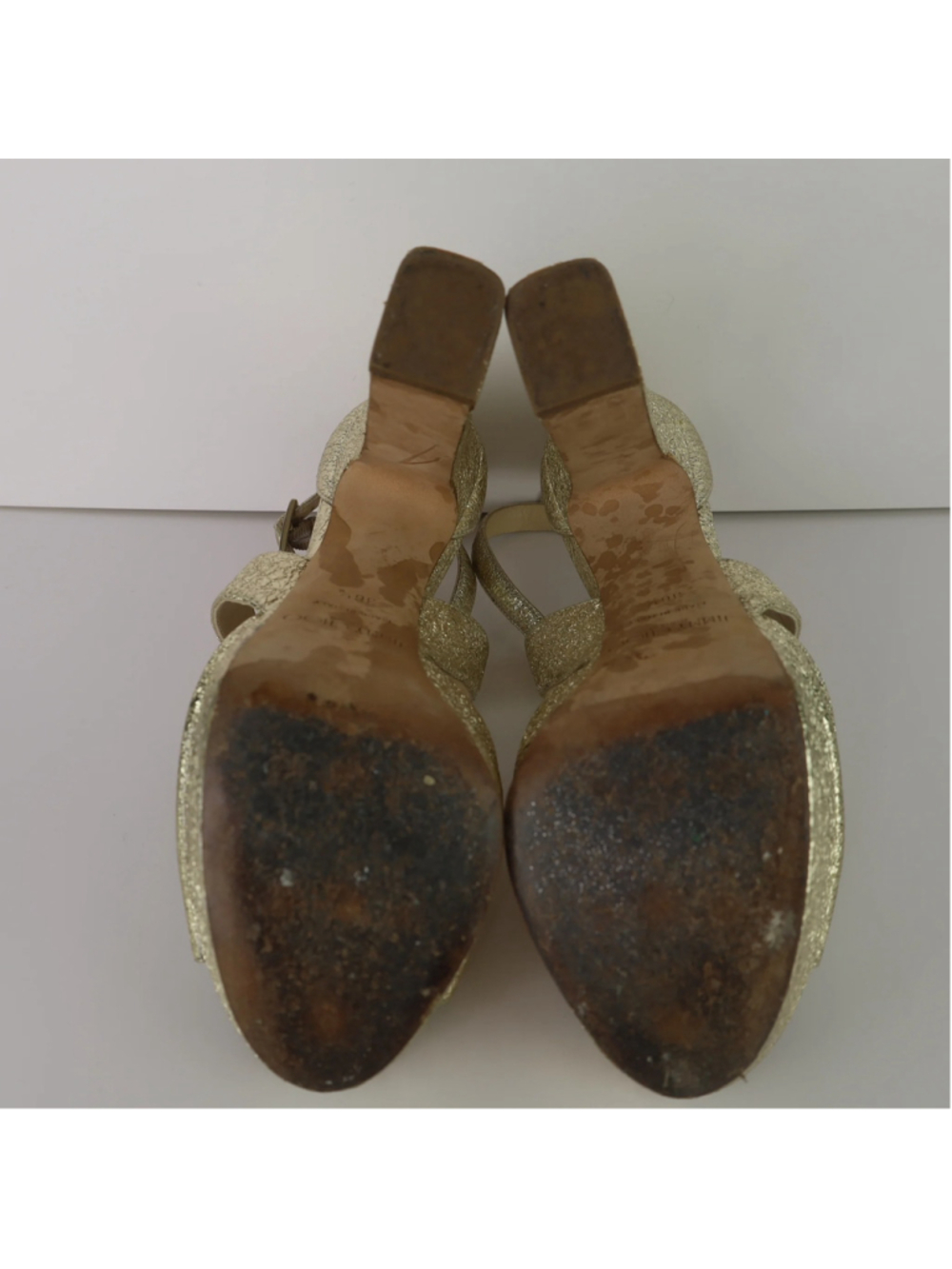 Jimmy Choo Gold Platform Heels EU 36.5 US 6.5 Metallic Leather Sandals 0483 - Picture 16 of 16